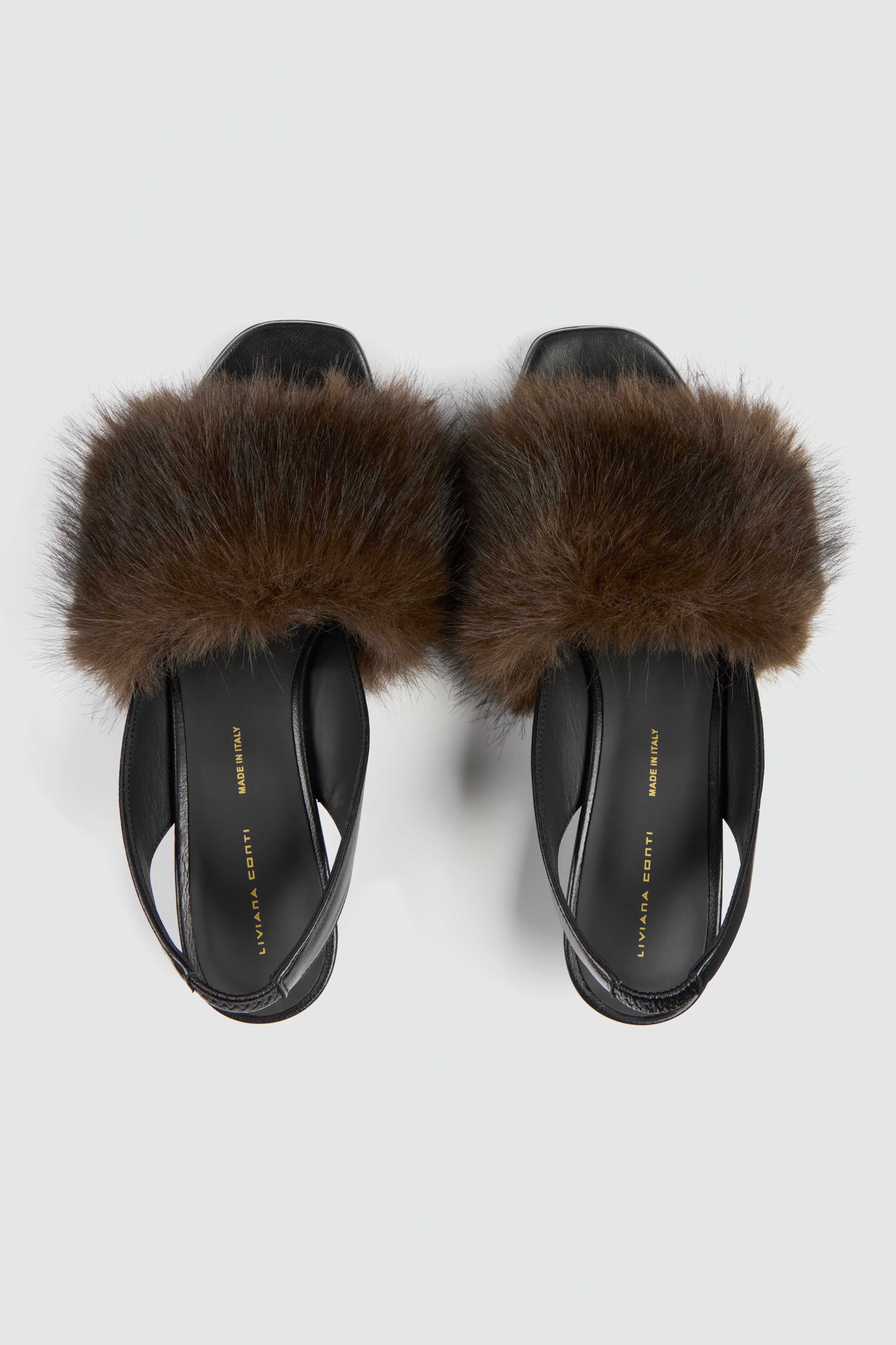 Liviana Conti Tamara Sandale Nappa Noir Talon Stiletto Fourrure