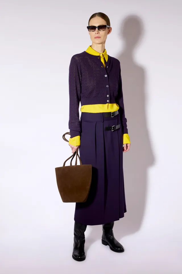 Liviana Conti Claire jupe kilt mirtillo punto milano boucles