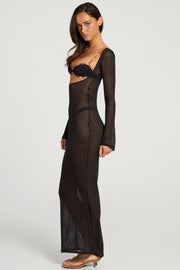 Oh Polly Talisa robe maxi noire devant ouvert manches longues