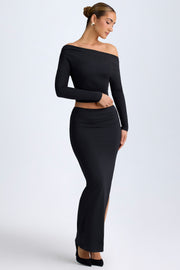 Oh Polly Carolina Maxi Jupe Noire Taille Basse Fendue