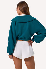 Bo+Tee sweat court zippé sarcelle 100% coton
