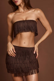 Oh Polly Bruma Top Bandeau Franges Marron Chocolat