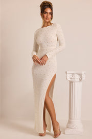 Oh Polly Vienna 6792 Robe longue blanche perlée dos nu