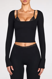 Oh Polly Base Layers Margaux 15823 top manches longues noir dentelle