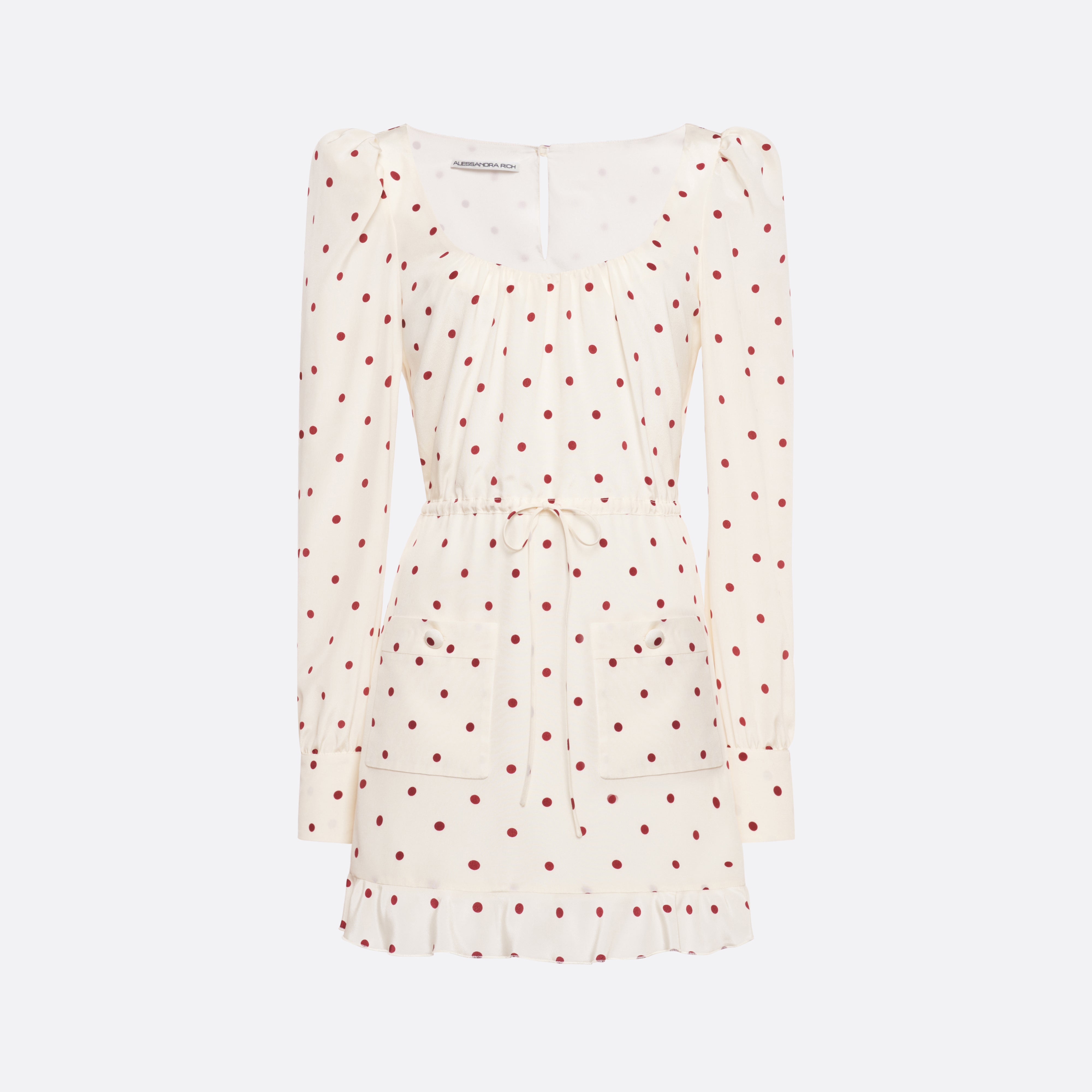 Alessandra Rich Polka-Dot Silk Mini Dress robe crème bordeaux 36-46