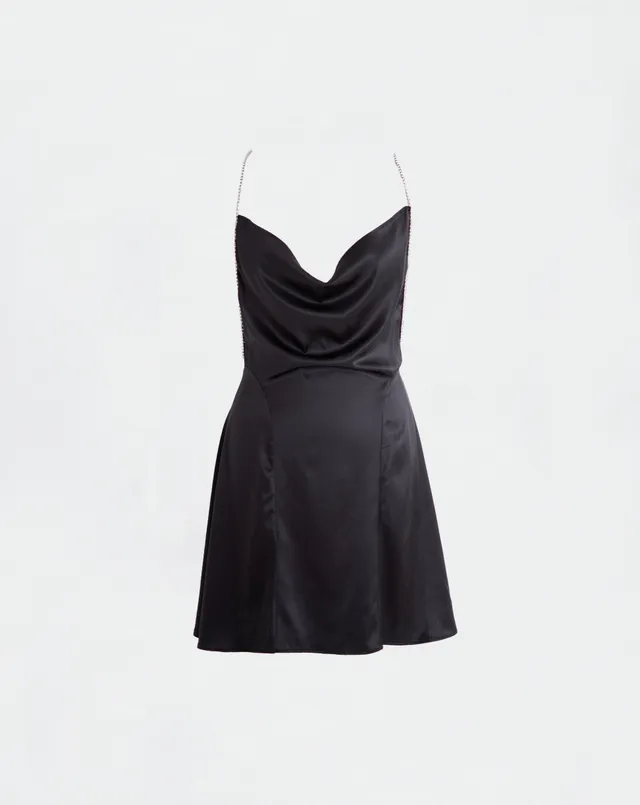 The Ethiquette Jenna Black Dress robe satin soie noire S