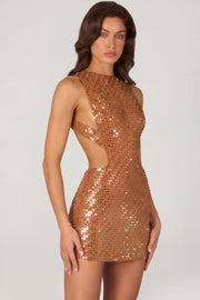 Oh Polly Embellished Robe Courte Bronze Sequins Col