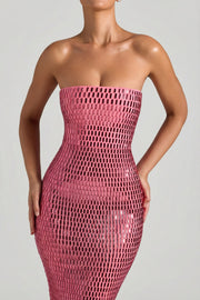 Oh Polly Amaya robe bustier longue pastèque strass