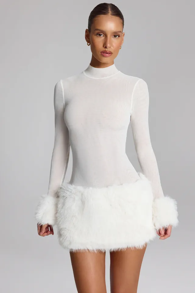 Oh Polly Belladonna 14743 mini robe blanche fourrure