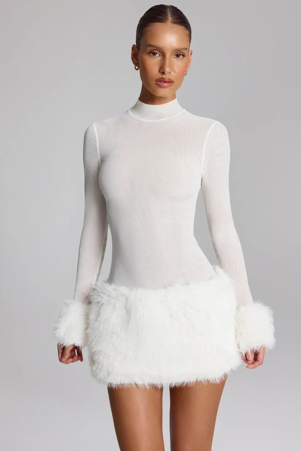 Oh Polly Belladonna 14743 mini robe blanche fourrure