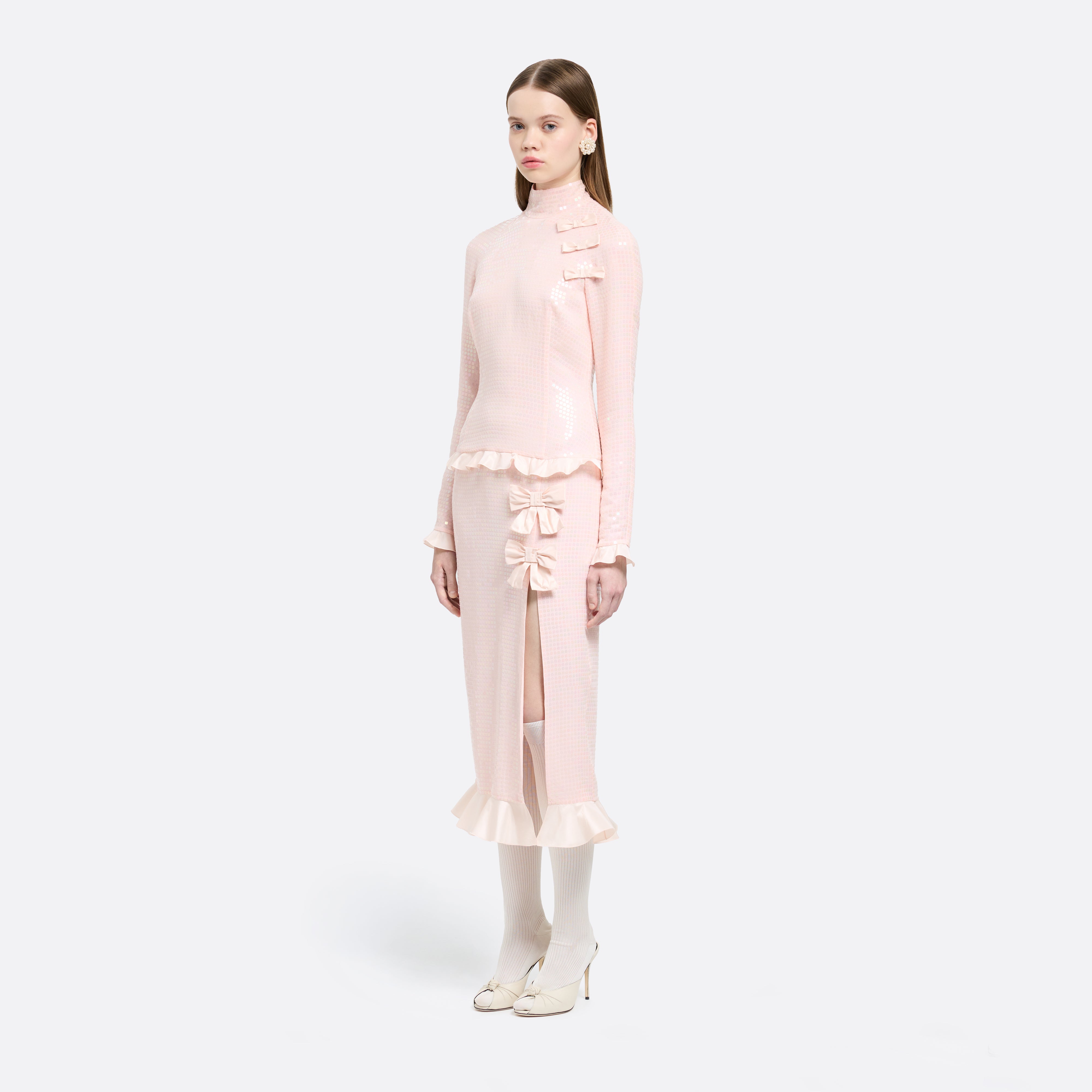 Alessandra Rich robe midi soie sequins rose 36