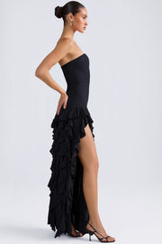 Oh Polly Diletta 8380 robe longue bustier noire volants
