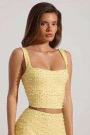 Oh Polly Lirael 14478 crop top col carré limoncello perles