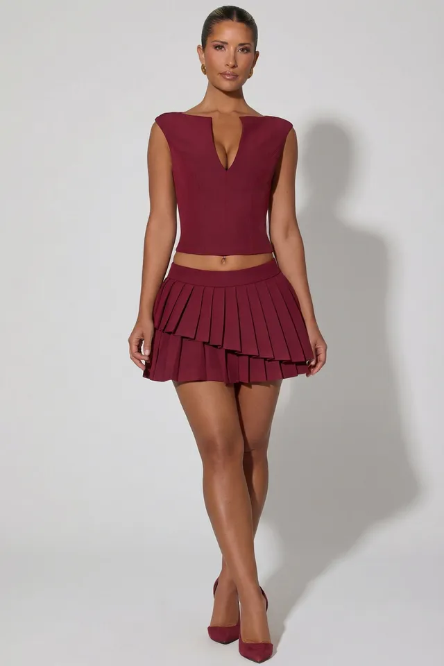 Oh Polly Nada mini jupe plissée rouge bordeaux taille basse