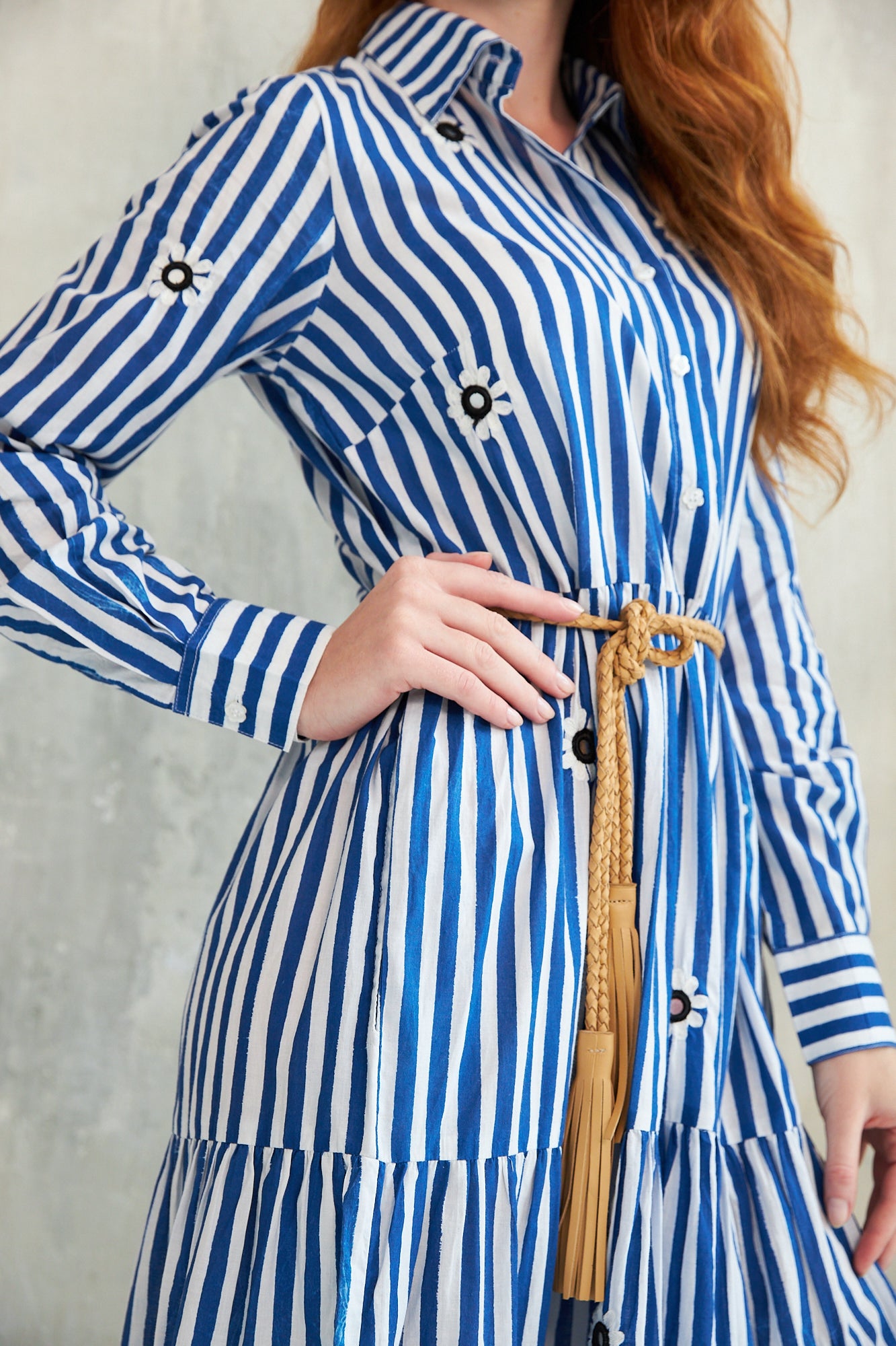 Chicosoleil Leela robe chemise longue rayée bleu coton