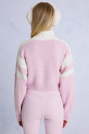 Oh Polly Knitwear BT1963B pull cropped rose poudré col roulé