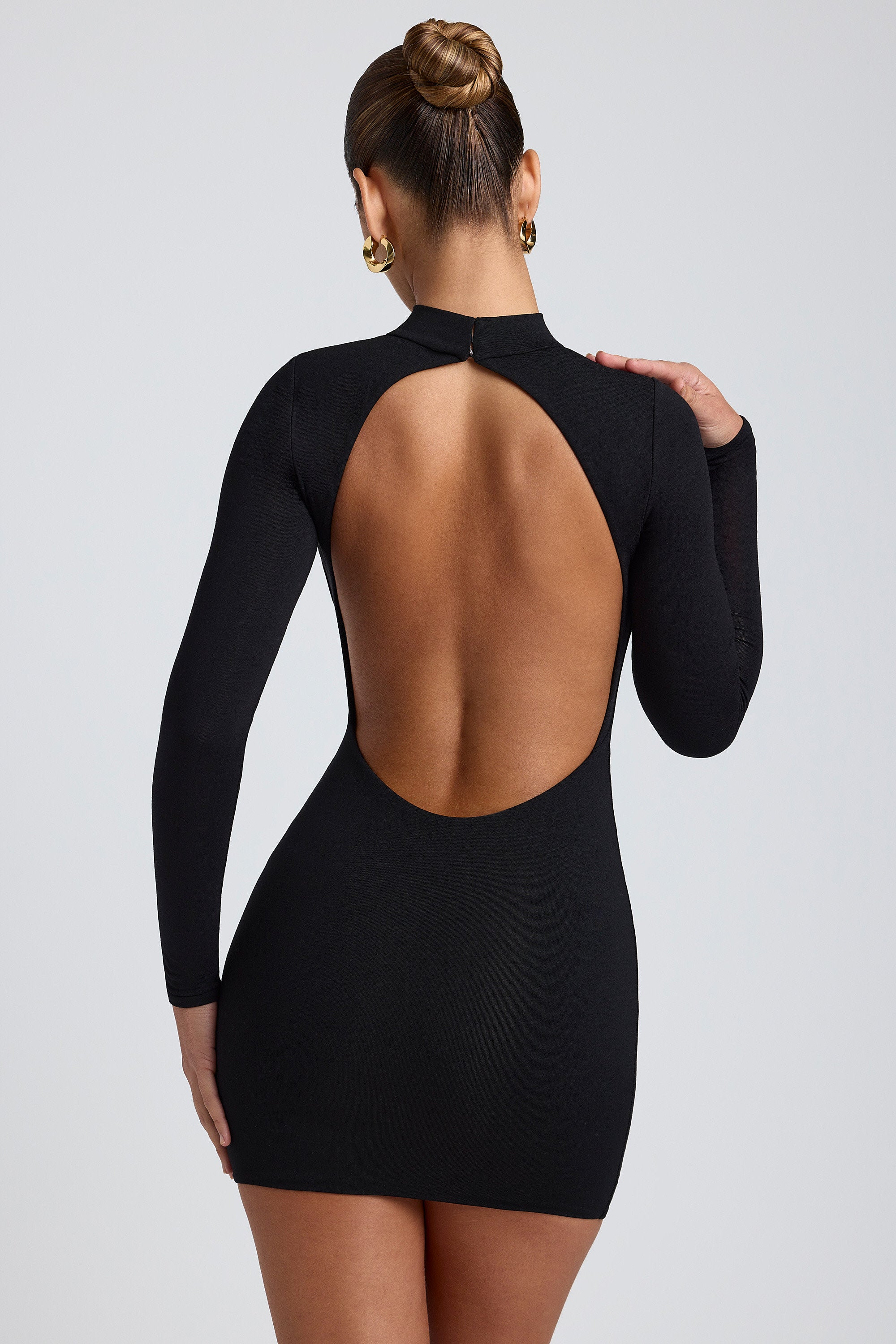 Oh Polly Dresses 8484 mini robe noire dos nu modal