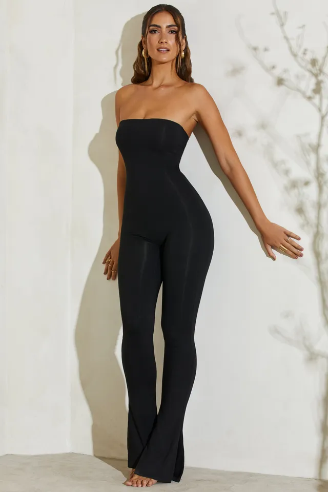 Oh Polly Jamila 5247 combinaison bustier noire flare fendue