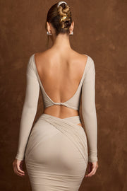 Oh Polly Dova Crop Top Taupe Dos Nu Drapé Ruché