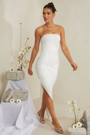 Oh Polly Vivica Robe Midi Asymétrique Blanche Strass