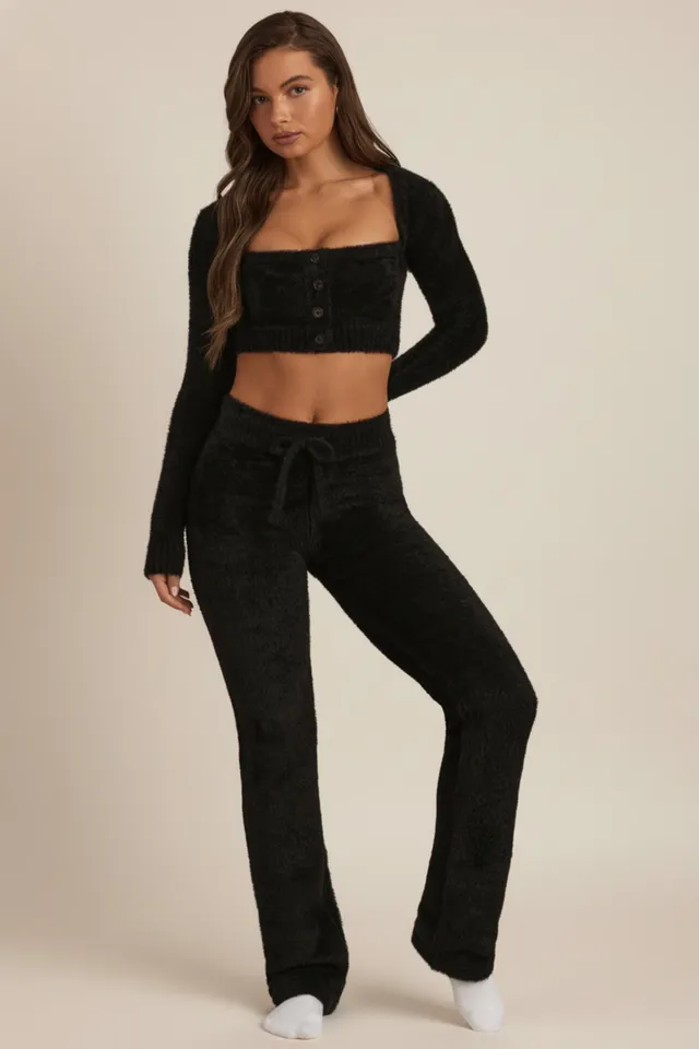 Oh Polly Safia pantalon large noir maille douce