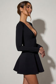 Oh Polly Graciela robe mini noire noeuds col V