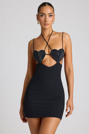 Oh Polly Lavinie robe mini noire cœur strass