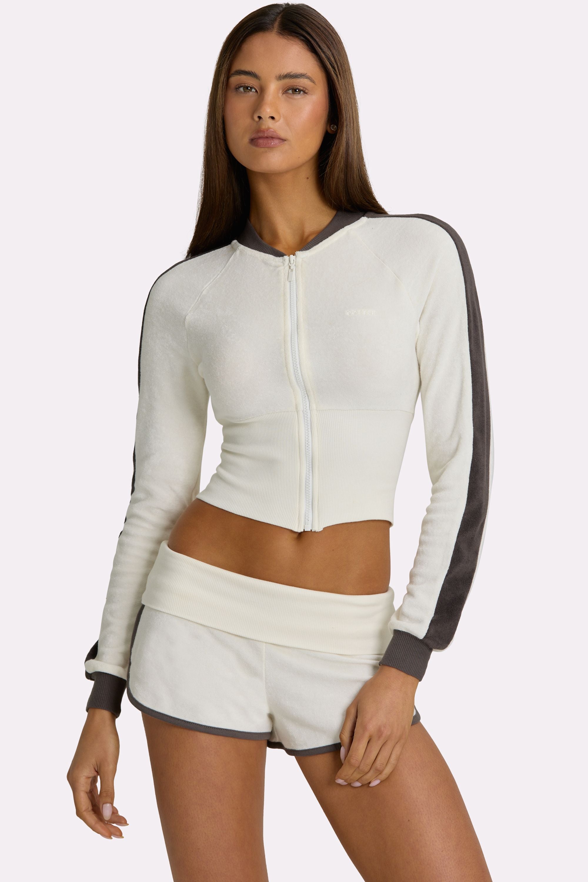 Oh Polly Veste Zippée Terry Coconut Éponge Coton Courte