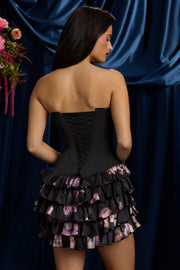 Oh Polly Dresses Juliet mini robe noire bustier à fleurs