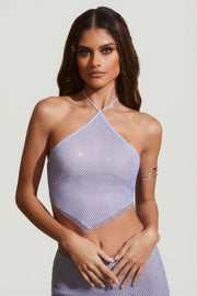 Oh Polly Embellished Kiva 6939 crop top bleu strass