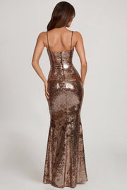 Oh Polly Antea robe longue cuivre doré sequins sirène