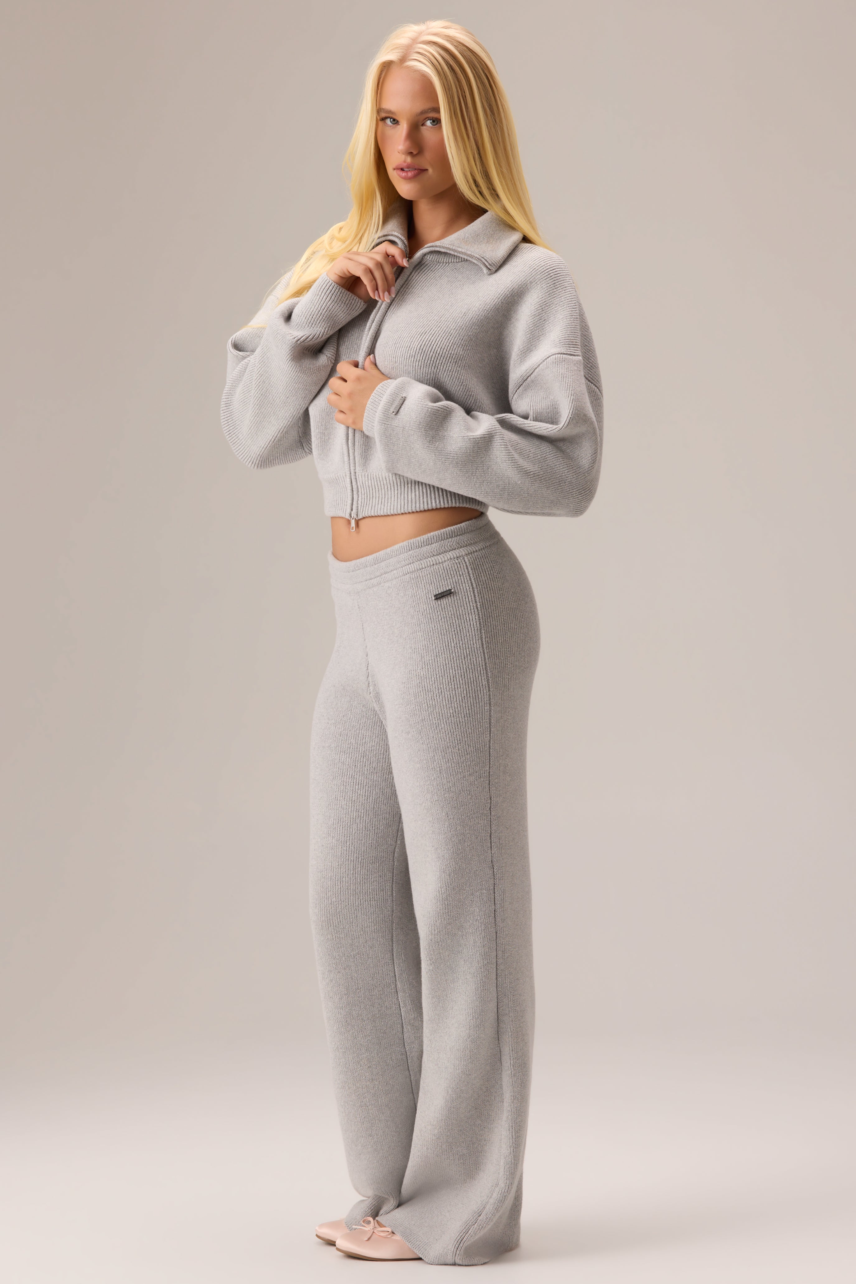 Oh Polly Bo+Tee Sweat zippé Pebble maille côtelée coton