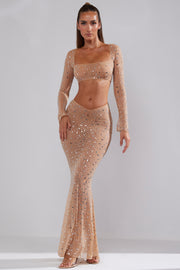 Oh Polly Embellished Giulia 7231 crop top almond strass