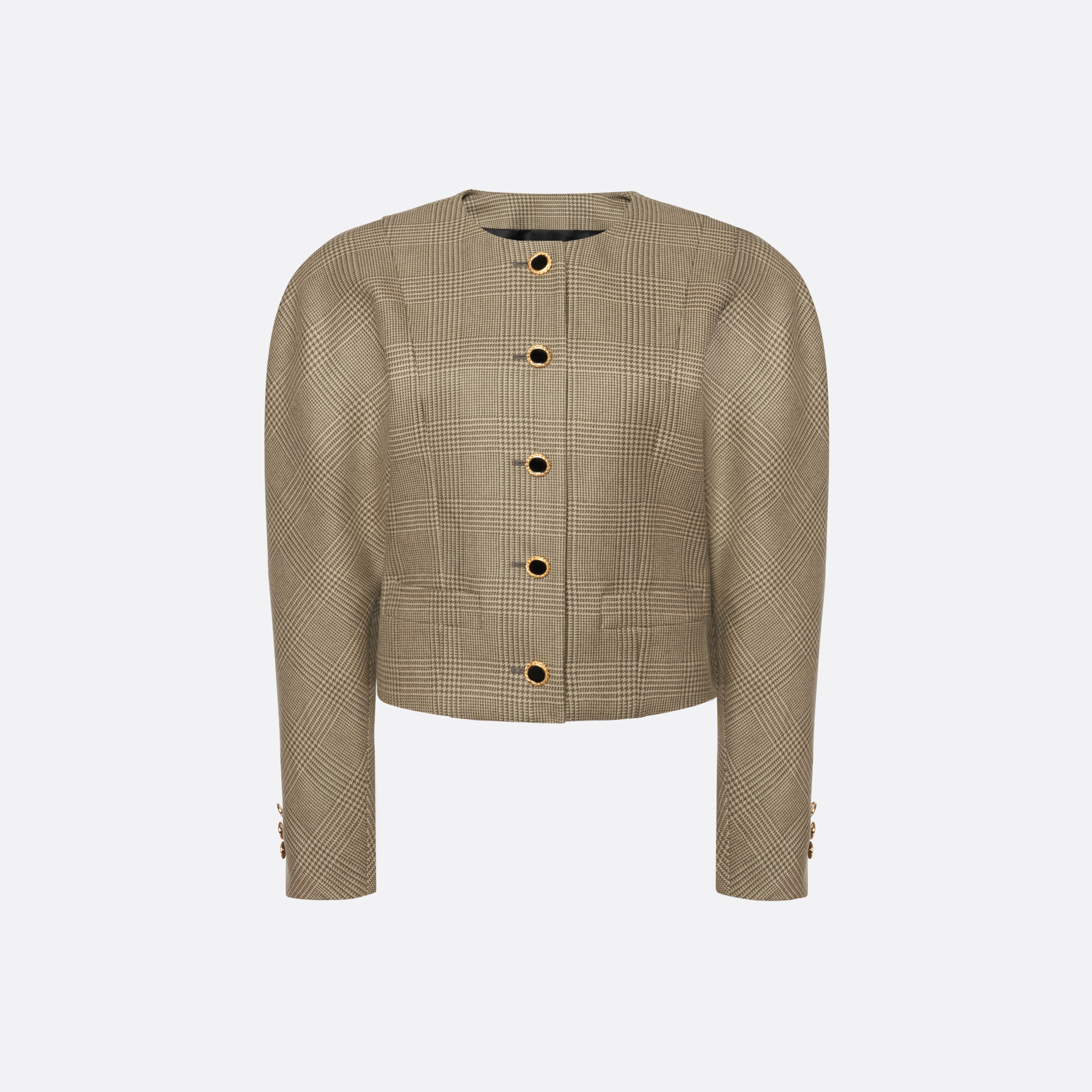 Alessandra Rich Prince of Wales Wool veste courte verte beige
