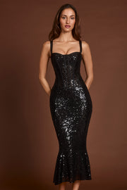 Oh Polly Embellished Raffaella Robe Midaxi Noire Zebra Satin