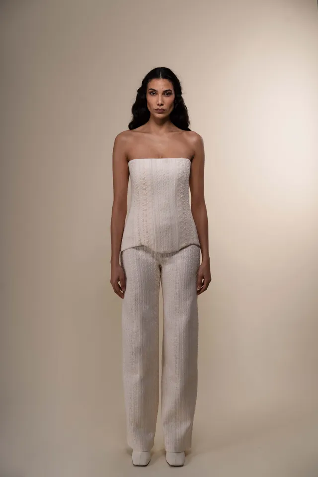 The Ethiquette Aphrodite pantalon Athena tweed clair