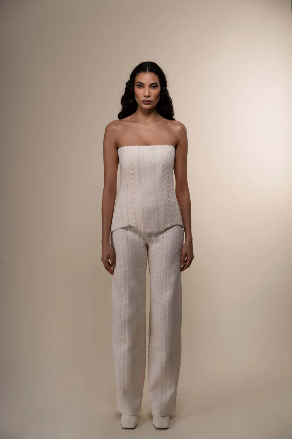 The Ethiquette Aphrodite pantalon Athena tweed clair