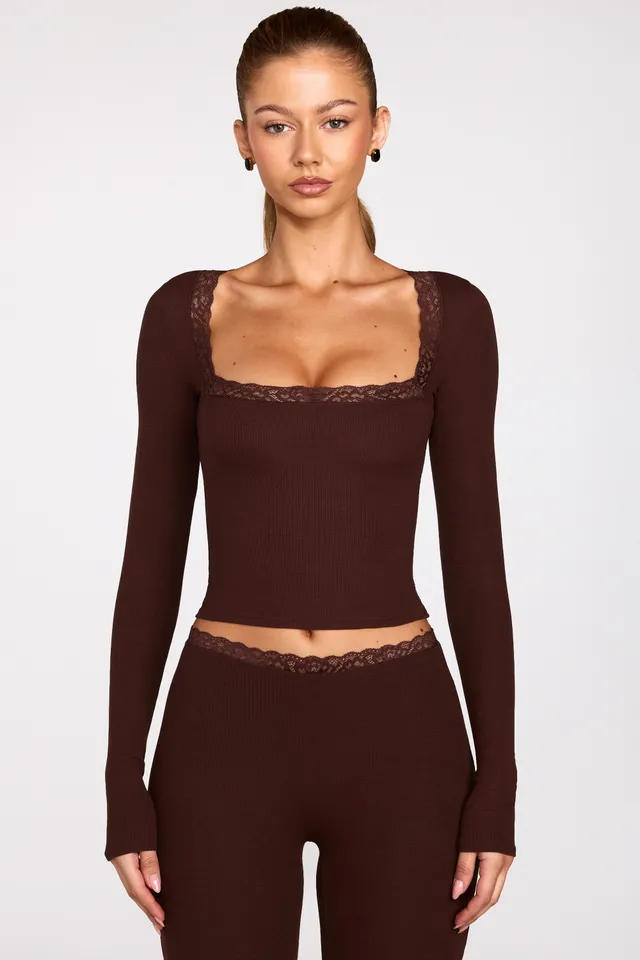 Oh Polly Tops Retta haut manches longues modal marron