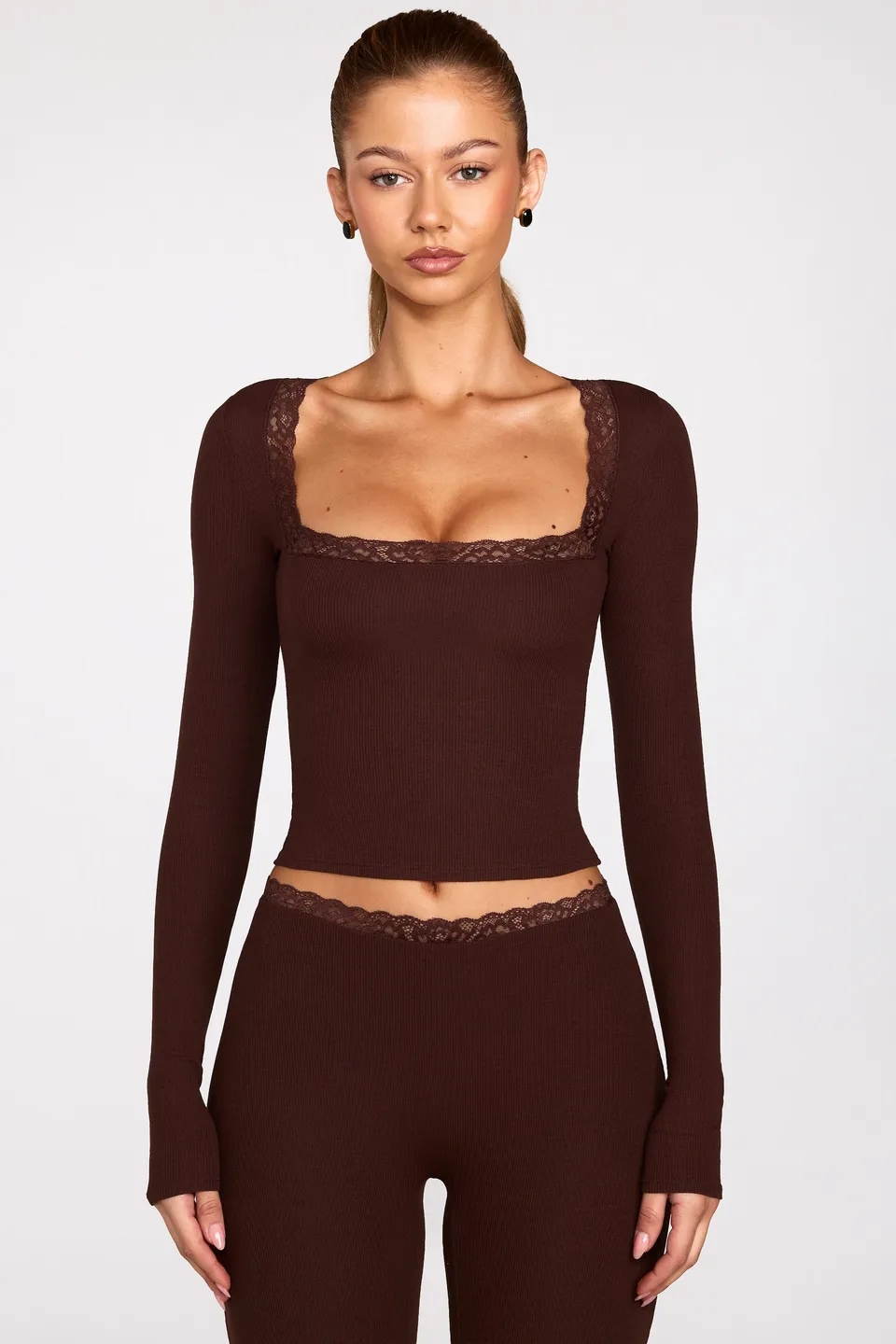 Oh Polly Tops Retta haut manches longues modal marron