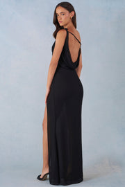 Oh Polly 16001 Robe Maxi Une Épaule Noir Chiffon