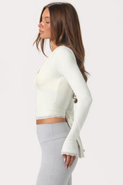 Oh Polly Tops Wrap Top Coconut jersey col V dentelle