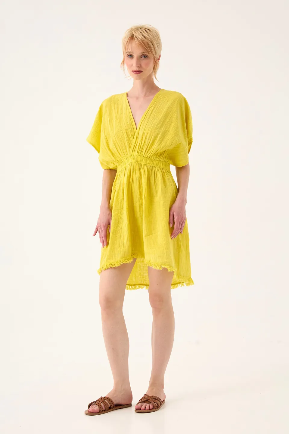 Chicosoleil Robes Ophelia robe courte jaune dos nu coton