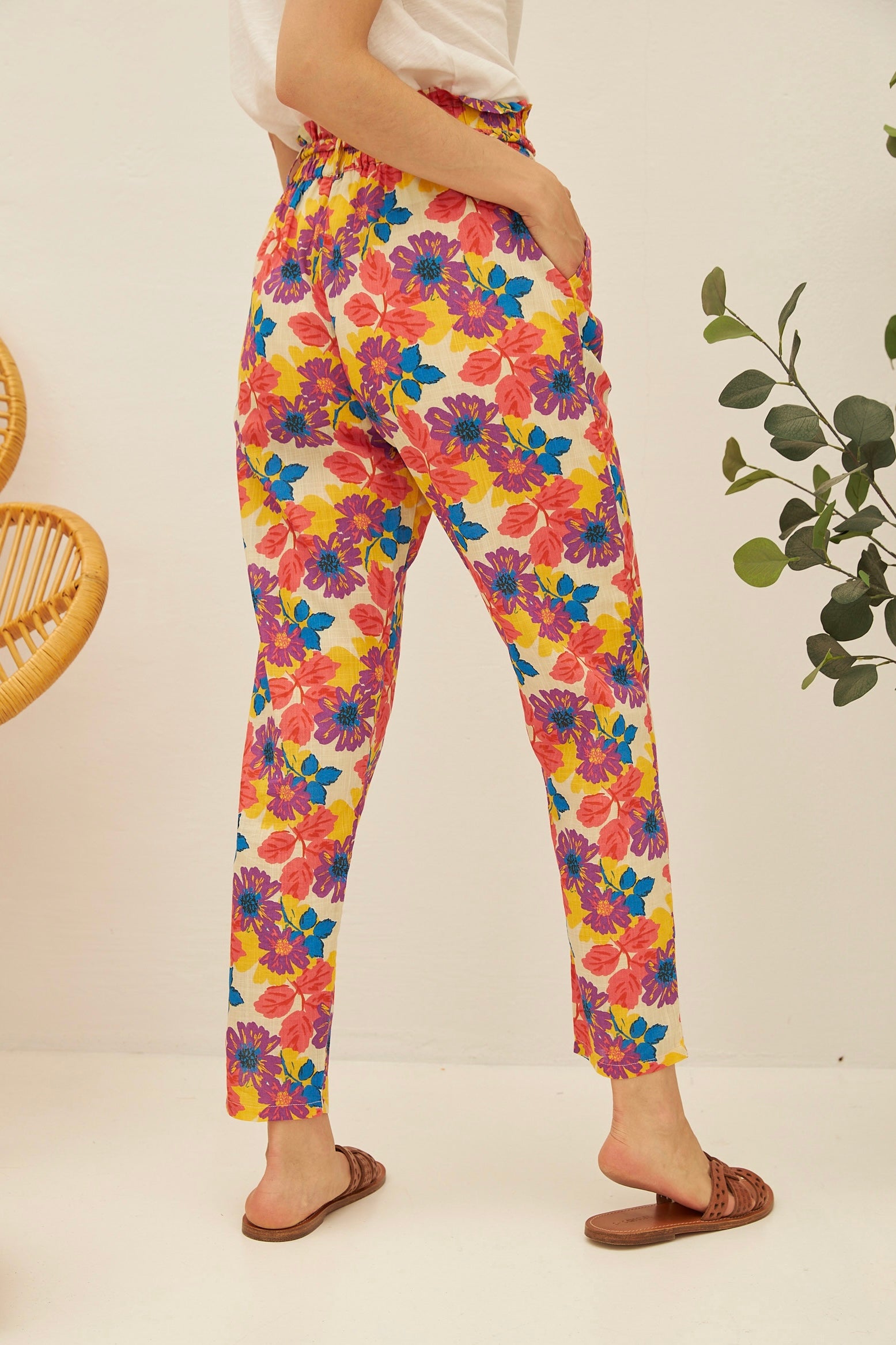 CHICOSOLEIL Kory pantalon écru fleurs Jaipur 100% coton