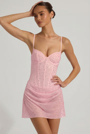 Oh Polly Connie 14052 Robe Mini Rose Strass Corset