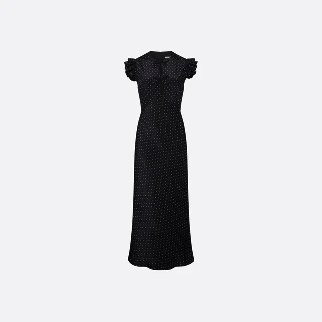 Alessandra Rich robe midi soie volants noir ivoire 36