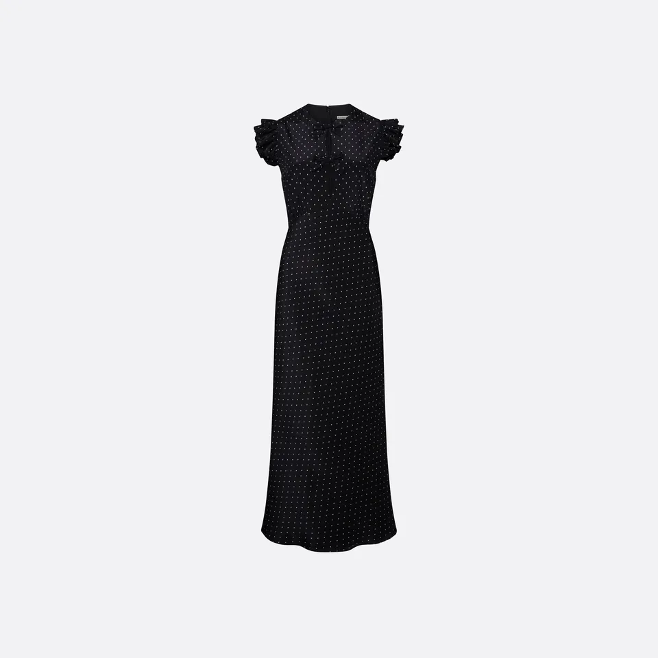 Alessandra Rich robe midi soie volants noir ivoire 36