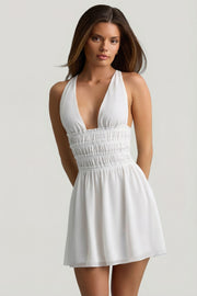 Oh Polly Kaelis Robe Mini Blanche Dos Croisé Évasée