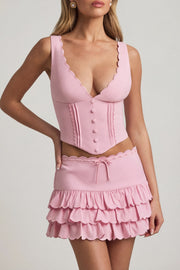 Oh Polly Lorena mini jupe rose volants taille basse