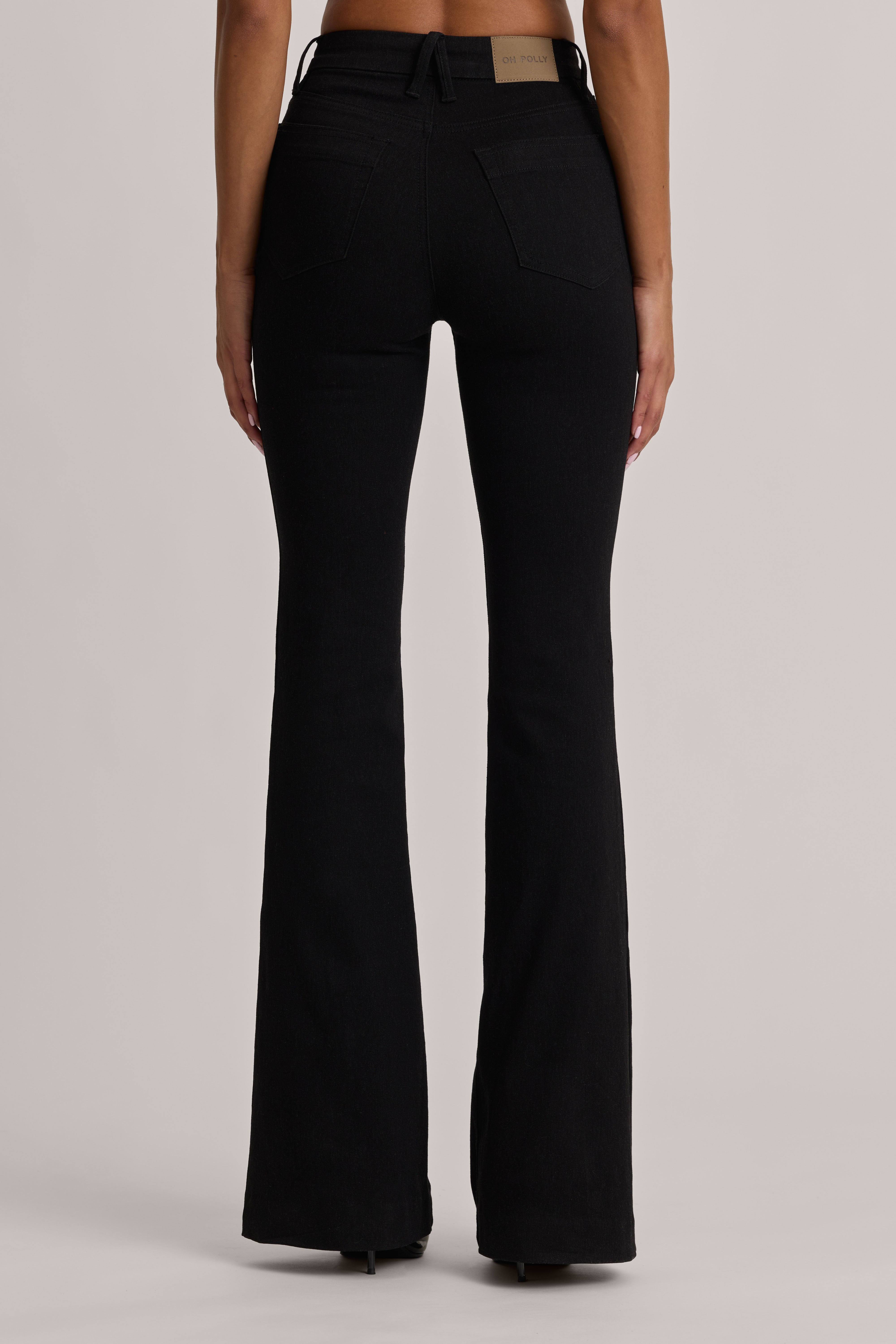 Oh Polly Lola Jean Flare Taille Haute Noir Black Wash