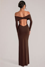 Oh Polly 15984 robe maxi marron dos nu modal